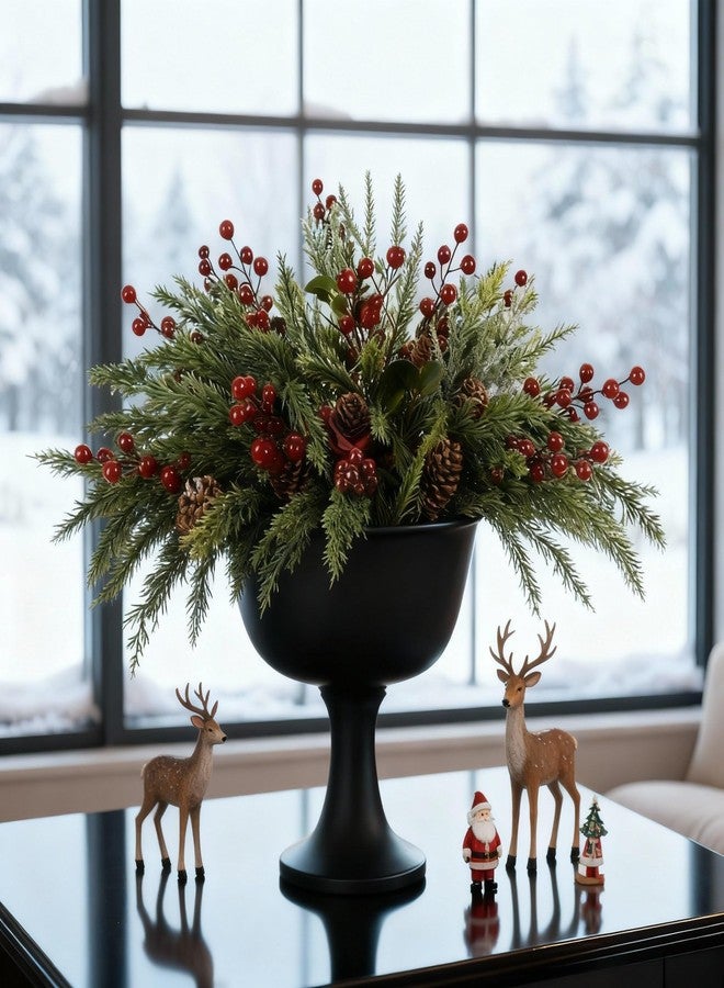 Maysing 12 Pcs Christmas Norfolk Pine Branches 18 Inch Real Touch Artificial Greenery Stems with Red Berries and Pine Cones for Vase DIY Crafts Garland Wreath Flower Arrangement Home Indoor Xmas Decor - Image 4
